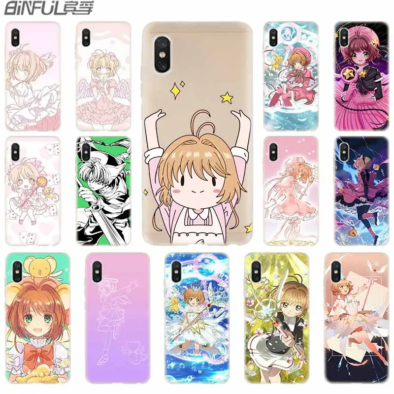

cover soft Silicone TPU Case For Xiaomi Mi A3 9 8 A1 A2 Lite 6X F1 Mix 2s Max3 Redmi 7a Go Note 7 5 Sakura Card Captor Cardcap