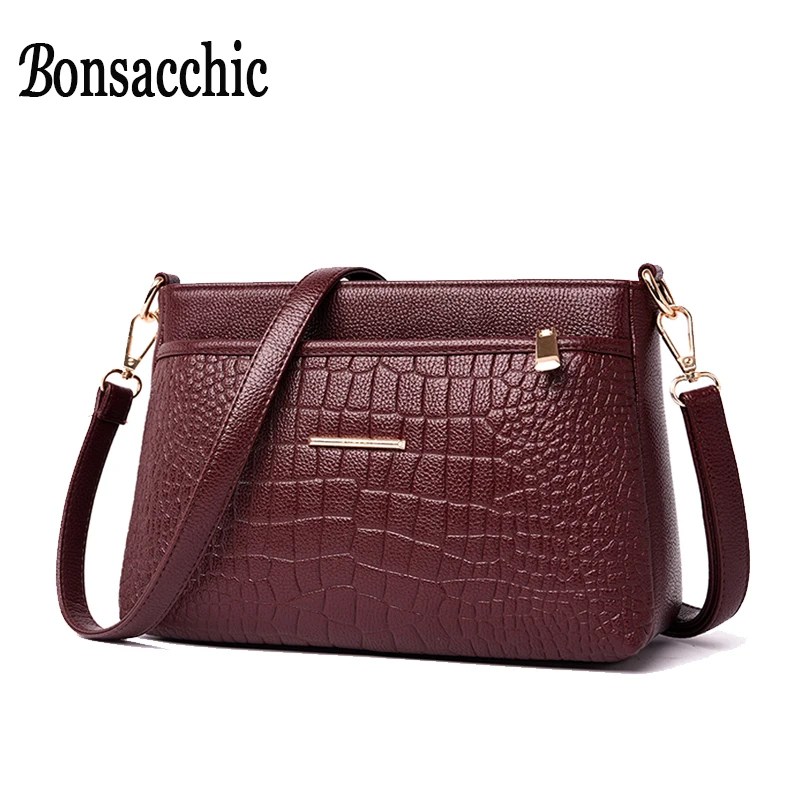 

Bonsacchic Soft Leather Women Bags 2019 Red Handbag Crocodile Small Female Shoulder Crossbody Bags for Women Pochette Femme