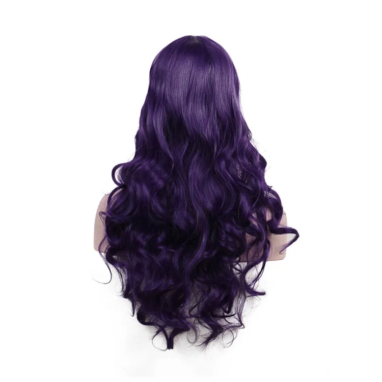 Женский термостойкий синтетический парик, длинные волнистые косплей, фиолетовые парики с челкой
