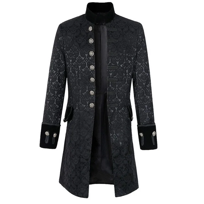 

Oeak Vintage Mens Gothic Brocade Jacket Coat Steampunk Punk Style Stand Collar Costumes Long Sleeve Trench Coat Retro Men Jacket