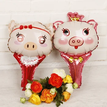 

Pig Hand Stick Foil Balloons 50pcs Cute Pig Handheld Inflatable Ballon Pig Year Baby Shower Boy Girl Party Decorations Globos