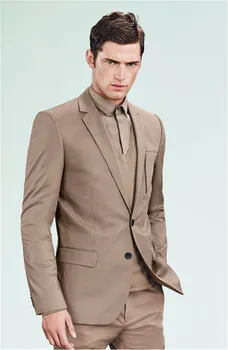 

2020 Latest Simple Champagne Groom Tuxedos 2 Piece Slim Fit Wedding Prom Party Suits Groomsman Best Man Suit(Jacket+Pants)