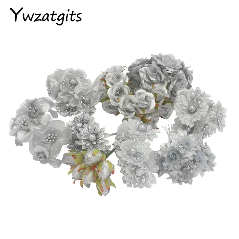 10 bundles(60 heads) Silver Artificial flower Bouquet Christmas Wedding Party Decoration Flowers