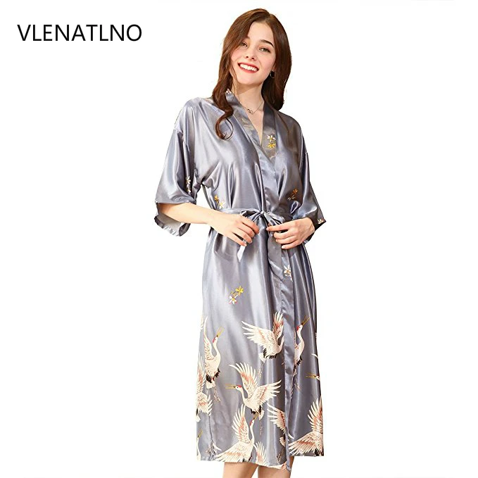 

Satin Robes for Brides Wedding Robe Sleepwear Silk Pijama Casual Bathrobe Animal Rayon Long Nightgown Women Kimono XXXL