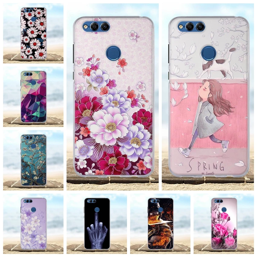 3D цветок печатных чехол для Coque huawei Honor 7X ТПУ мягкий силиконовый Fundas 7X7 X Телефон
