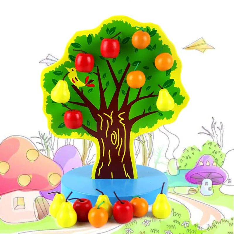 

Woodens Toys Happy Fruit Tree magnetisch Montessori Building Blocks Apple Tree Math Pairing Puzzle Baby Educational Toys