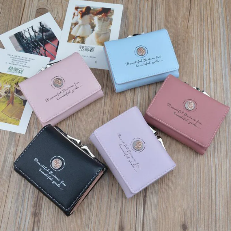 

Simple Lady Mini Purse Retro Style Flowers Short Wallet Female Student Three Folding Wallet with Coins Purse Carteira