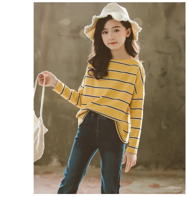 New 2019 Spring Baby Big Girls Striped Loose Tees Tops Clothes Children Cotton Casual Long Sleeve T-shirts For Kids Clothing (12)