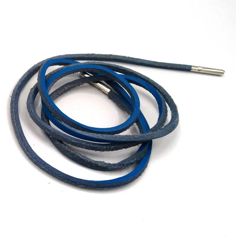 1-12Pairs Blue Mens Fashion Quality Genuine Top Layer Leather Shoelaces Retro Leather Boots Shoe Shoestring Metal Head Shoelaces