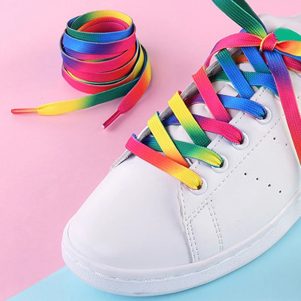 1 пара красочные шнурки полиэфирные шнурки Радуга градиент печати плоский ботинок кружева обувь повседневная Хроматическая Цвет шнурки