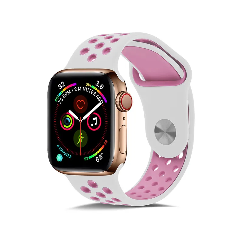 Силиконовый чехол для Apple, ремешки для часов для Apple Watch4/3/2/1 спортивные дышащие освежающий наручный ремешок для наручных часов Iwatch, ремешок серии 44/42/40/38 мм - Цвет ремешка: White powder