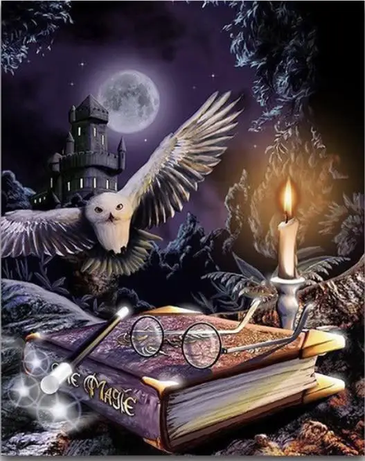 

Harry Potter 5D Diy Diamond painting Cross stitch Owl animal Diamond embroidery Magic book Full round Dimond mosaic moon castle