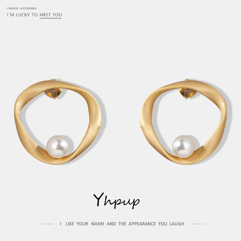 

Yhpup Fashion Brand Chic Irregular Twisted Round Geometric Stud Earrings S925 Silver Gold Simple Earrings For Women Party Gift
