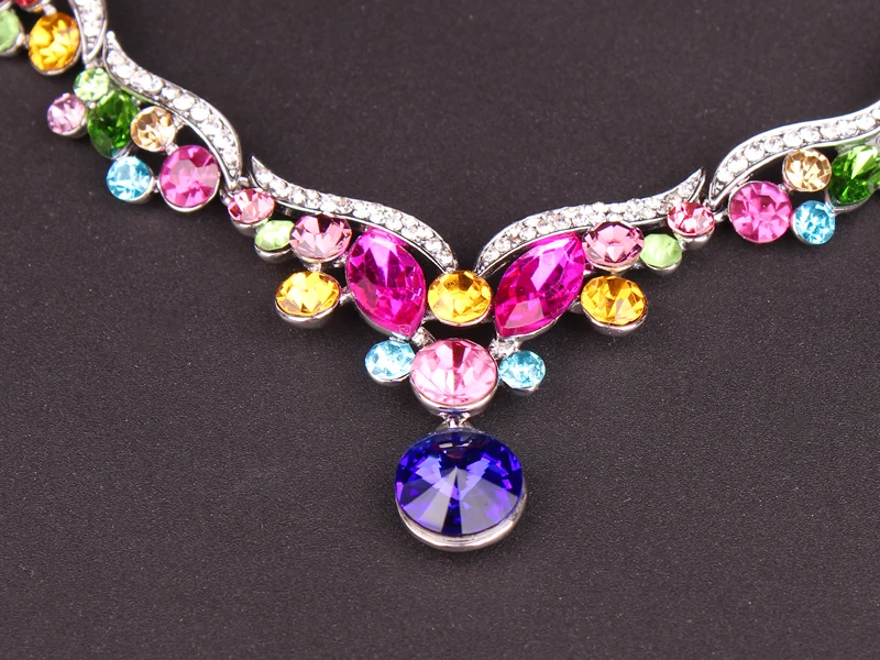 Женский ювелирный комплект из колье и серёг с кристаллами|crystal bridal jewelry set|costume