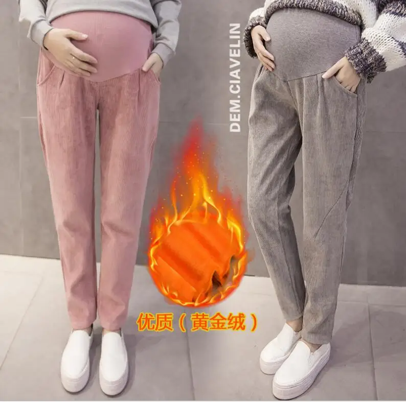 

Maternity trousers winter Velvet pregnant Pants 2018 new downy thickens pregnant warm Pants pregnancy Trousers clothing