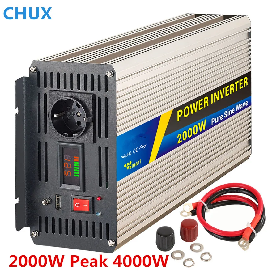 

Power Inverter 2000W peak 4000W Pure sine wave Switch Power supply dc to ac 12V 24V to 110 220V 50HZ off inverter