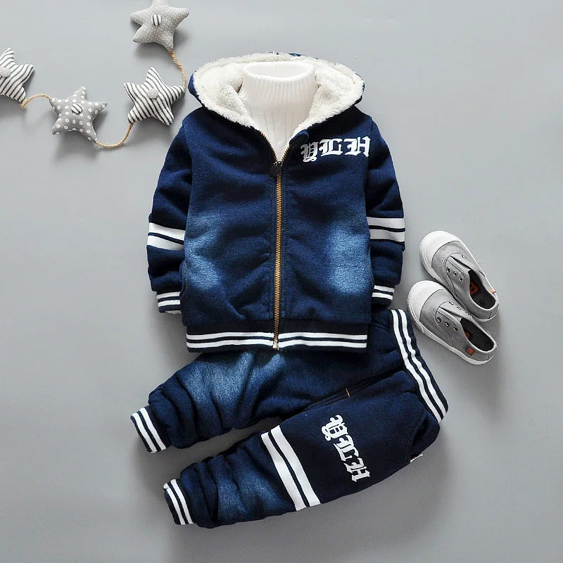Baby Boy Girl Clothing Set velvet Toddler Clothes Winter Autumn Tracksuits Kids Sport Suit Set Casual Cardigan Coats/Jacket+Jean