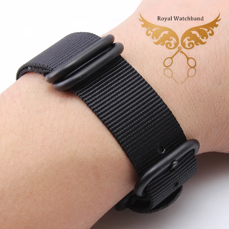 Durable 18mm 20mm 22mm New Mens Black Nylon Fabric Watchbands 5 Black
