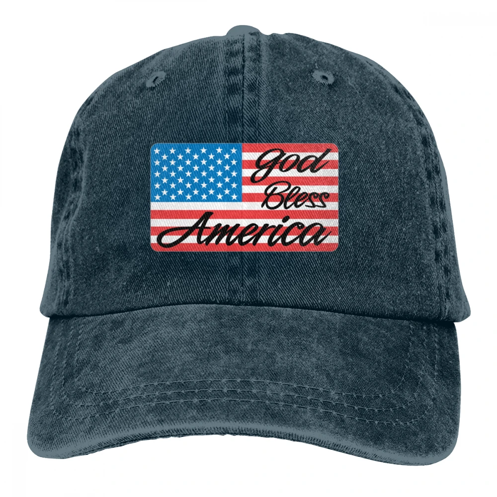 God Bless America American Flag Casquette Black Unisex Mens Womens Denim Strapback Baseball Cap Adjustable Golf Dad hat