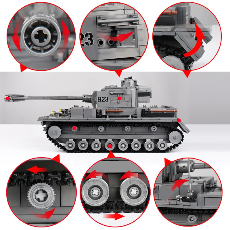 KAZI Large Panzer IV Tank Blocks 1193pcs Building Blocks Military Army Constructor Educational Asse