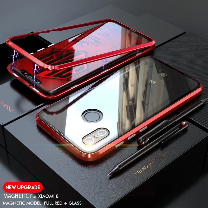 NYFundas Magnetic Adsorption Case For Xiao mi 8 Clear Tempered Glass + Built-in Magnet Case For Xiaomi 8 Metal Ultra Cover Back (12)
