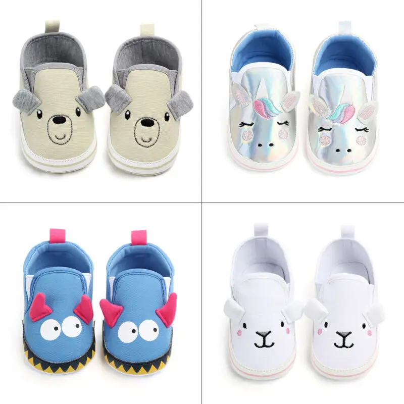 Cute Newborn Baby Girl Boy Canvas Crib Shoes Unisex Baby Soft Sole Anti-slip Sneaker Shoes Animal Ears Baby Shoes 0-12M