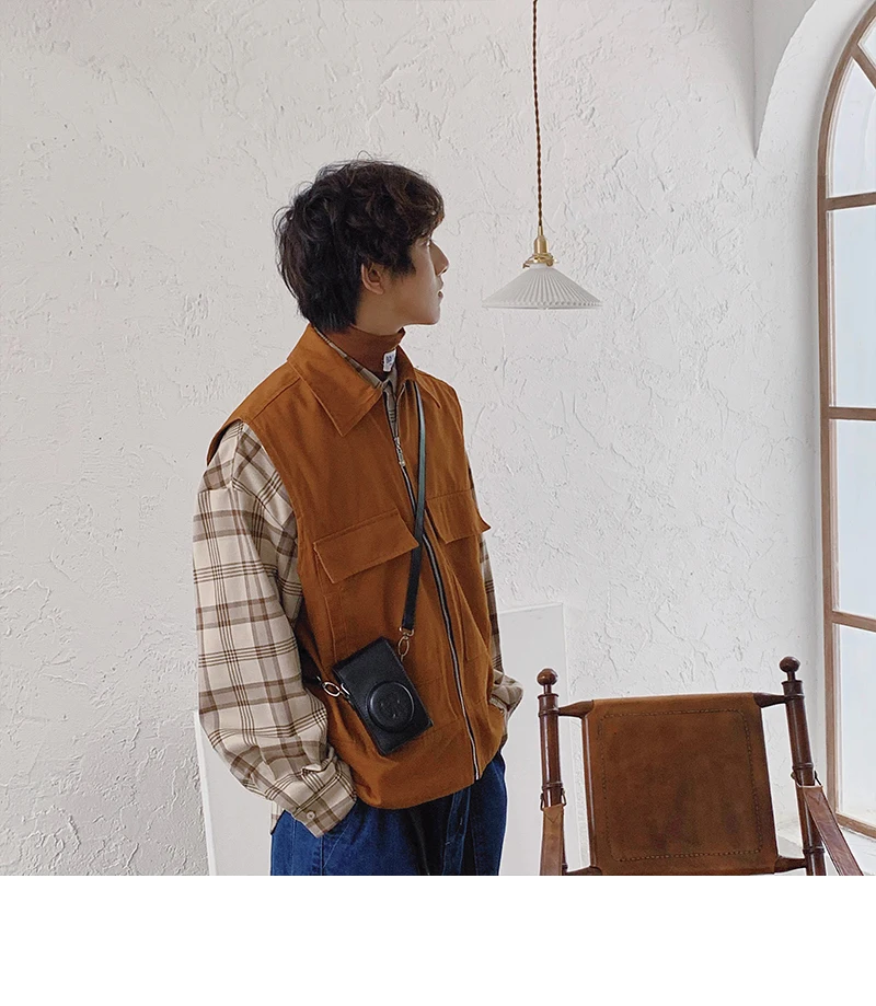 Autumn New Japanese Loose Casual Youth Ins PersonalityTooling Wild Color Simple And Comfortable Trend Vest