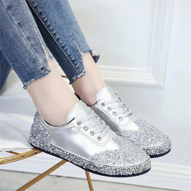 

Rhinestone single shoes 2019 new sequins round head women's shoes casual shoes Women Flats Female Sneakers Walking Shoes