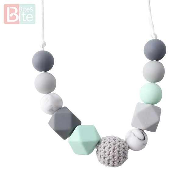 Bite Bites 1pcs Baby Teething Necklace Food Grade Silicone Beads Long Chain Baby Goods Silicone Bead Nurse Gift For Baby Teether Necklace6