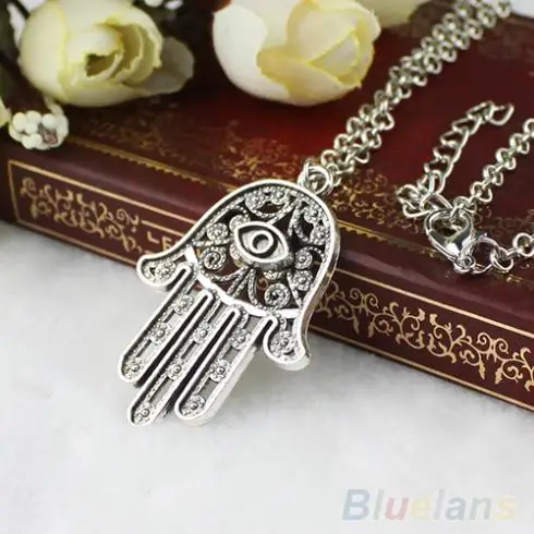 

Good Luck Protection Hamsa Symbol Fatima Hand Evil Eye Pendant Chain Necklace 1S7S