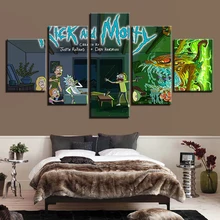 

Abstract Framework Canvas 5 Pieces Painting Rick And Morty Wall Art Poster Modular Cartoon Picture For Room Home Animation Decor