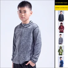 Новинка года, Весенняя футболка для мальчиков, футболка с длинными рукавами и капюшоном на молнии для бега для мальчиков, быстросохнущие спортивные рубашки на осень и зиму для улицы