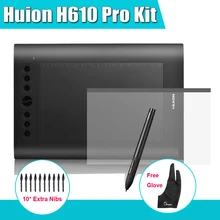 Cheaper Huion H610 Pro 10″x 6.25″ Graphics Drawing Digital Tablet 5080 LPI Kit +Protective Film + Parblo Two-Finger Glove +10 Extra Nibs
