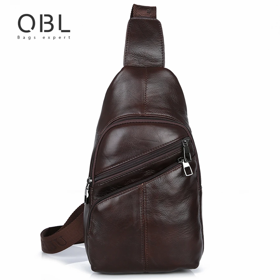 QiBoLu 2017 Cow Genuine Leather Sling Bags Men Chest Crossbody Single Shoulder Bag for Man Sacoche Homme Bolsa Masculina MBA65 qibolu genuine leather mens sling bag single shoulder bag men chest pack messenger crossbody bag for man bolsas masculina mba37