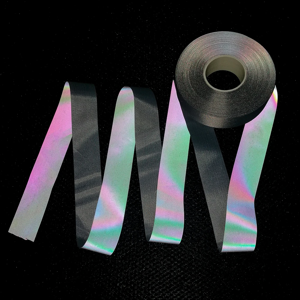 Colorfully Polyester Rainbow Reflective Fabric Tape Chemical Fabric