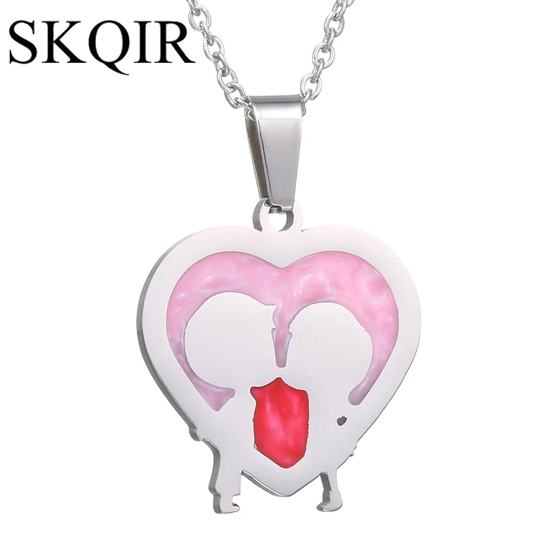 SKQIR Romatic Heart Pendant Necklaces For Couples Boys And Girls Kiss