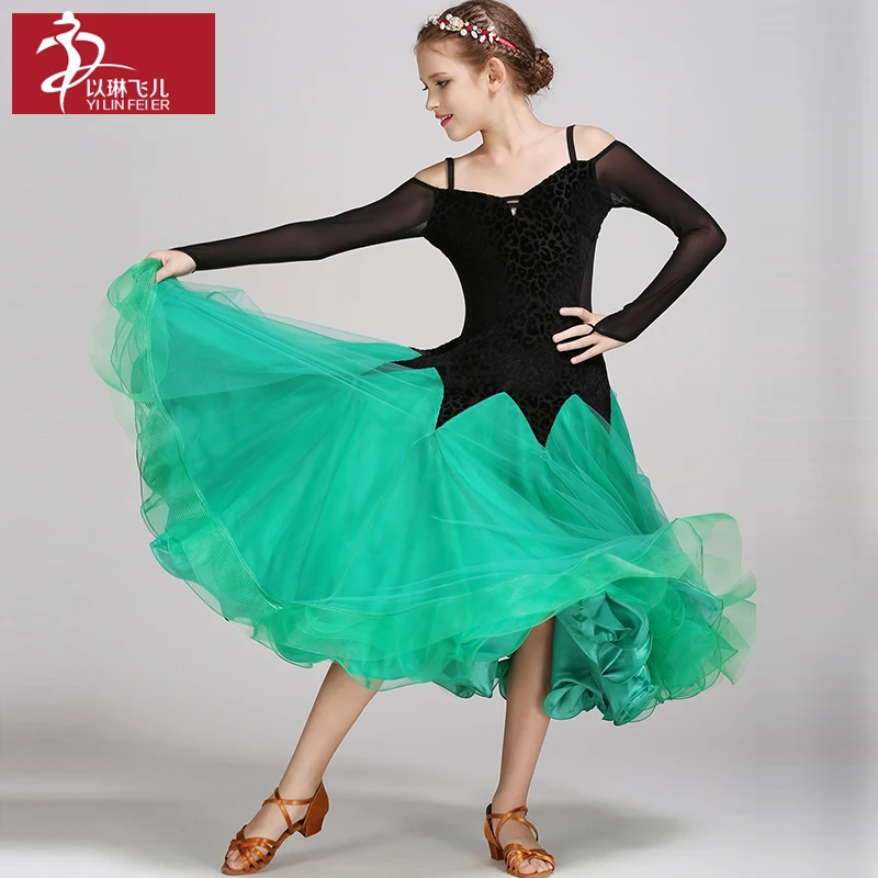 

Child Ballroom Dance Competition Dresses Newest Design Kids Modern Waltz Tango Dress Multilayer Modern Dance Standard Dress