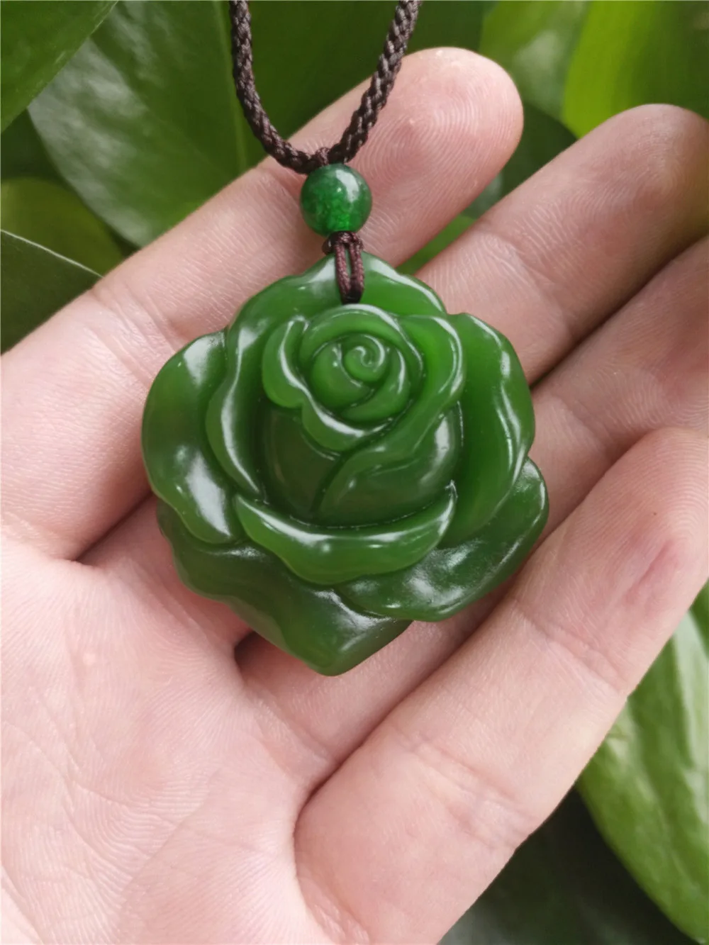 Natural Green Jadeite Rose Necklace Pendant Lucky Amulet Fashion