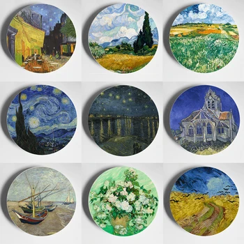 

Collectible Van Gao Painting Hanging Plate Wall Fine Bone Chine Decorative For House Living Room Porcelain Dishes Table Holder