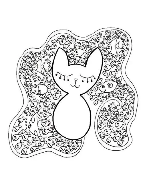 Черный белый кот Японский Аниме Kawaii Арт Принт Плакат Аннотация Стены Картину
