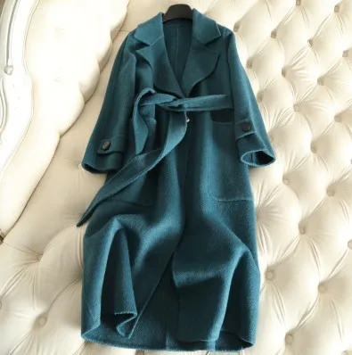 2019 Winter Coat Women Long Cashmere Alpaca Wool Coats With Belt High Quality