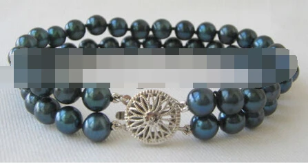 

00924 2row peacock blue perfect round seawater akoya pearl bracelet