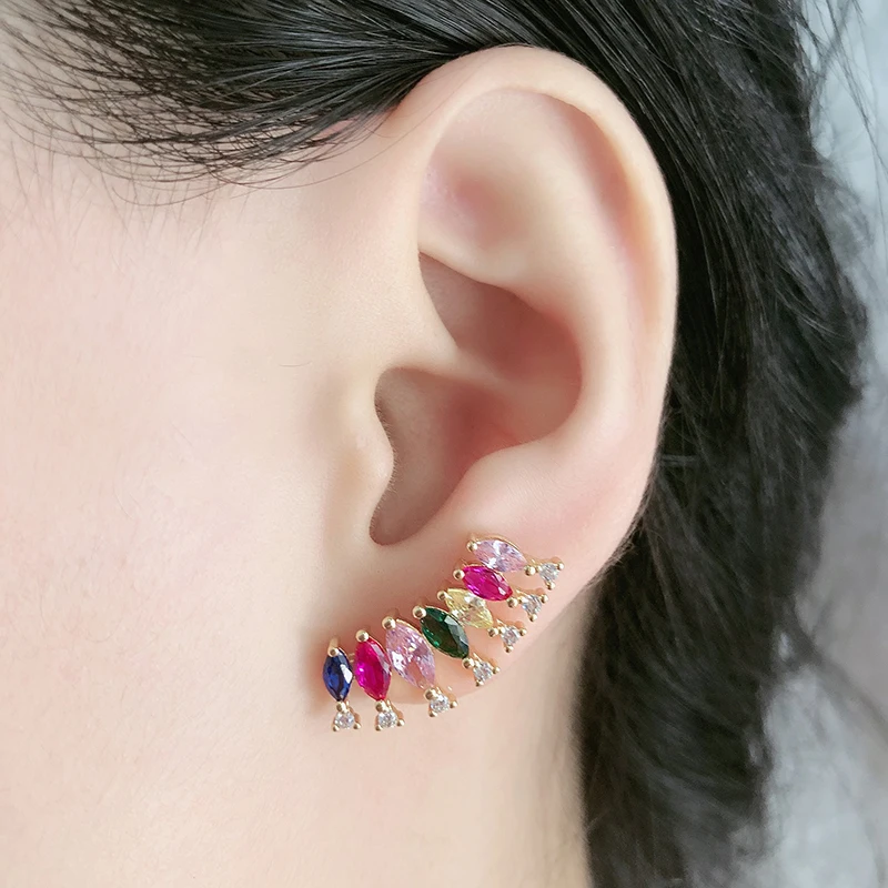 Новинка, золотые медные красочные AAA серьги с цирконием кубической огранки, модные ювелирные изделия для женщин, свадебный подарок для женщин