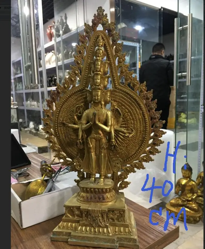 15"Tibet Folk Bronze gild Buddha Thousand hands Guanyin Thousand-armed Statue