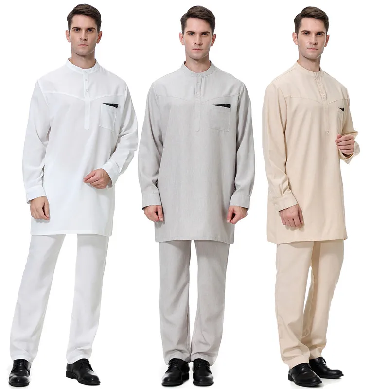 New Muslim Men's Arab Thobe Thawb Caftan Suit Islamic Abaya Casual