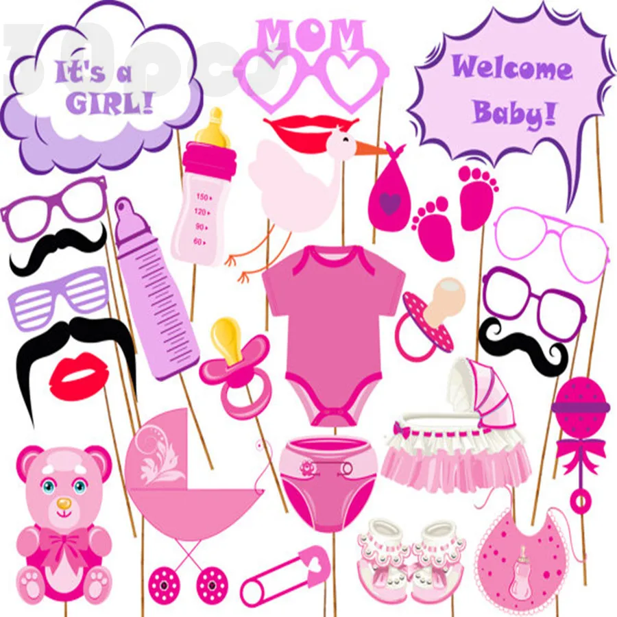 

29pcs New Design Baby shower banner Photo Booth Props Birthday gift Kid Boy/Girl Decoration Festive Party mask Supplies Favors