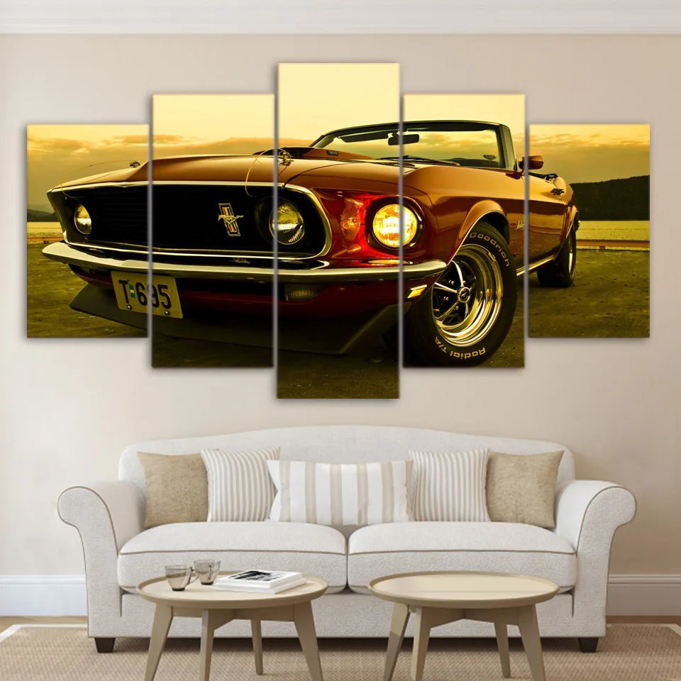 Kaufen Farbe Gemälde Sport Auto Poster Lamborghini GTR BMW Wand 7 Kunst Rahmen Wohnkultur 5 Stück HD Druck Dekorative Bild zimmer
