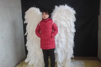 

2015 Newest Customized unique beautiful white feather Angel Wings high quality Ostrich feather+Ostrich bar EMS Free shipping
