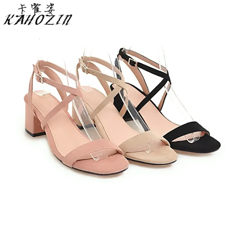 

SummerSandals For Women 2019 Delicate suede Square heel Round head casual scarpe donna tacco buty damskie PrincessShoes size43
