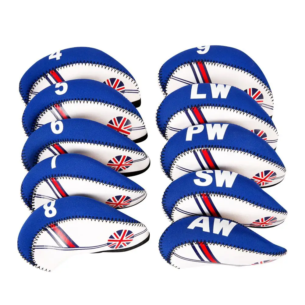 

HobbyLane 10 Pcs Neoprene Golf Club Iron Head Cover Set White with Blue US Flag Headcovers Onesize Fit for All Irons Clubs